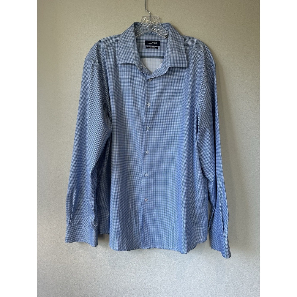 Nautica Shirt Mens‎ Size 17-17.5 34/35 XL Blue Button Up Collared Long Sleeve